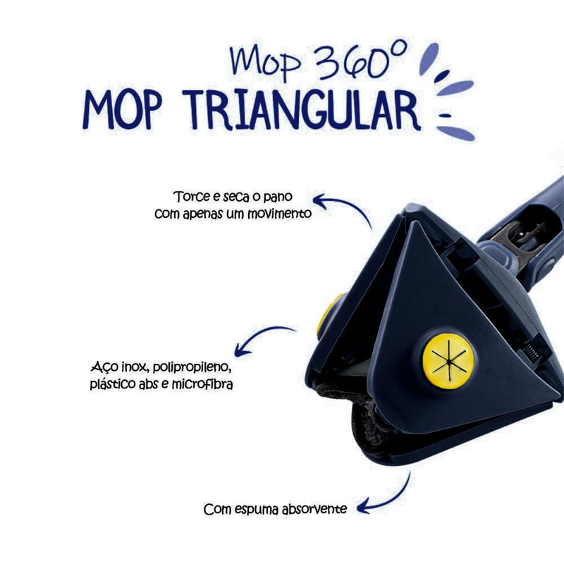 Mop De Limpeza Triângulo Ajustável Giratório 360° Sortido