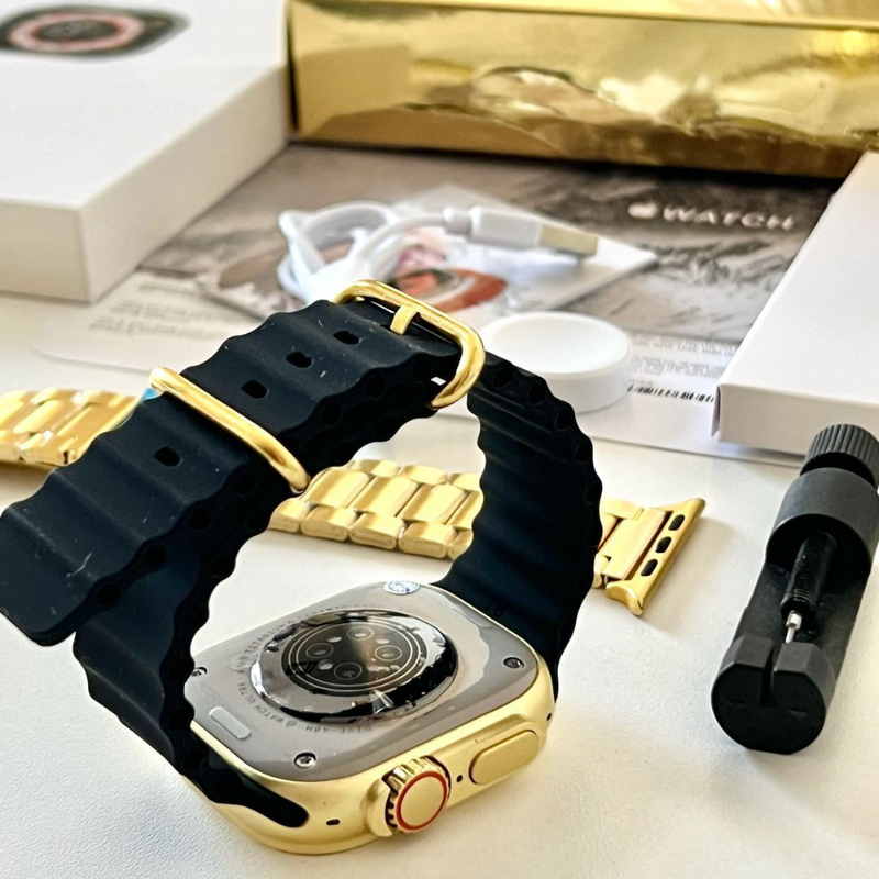 Smartwatch Ultra 24k Gold Primeira linha com pulseira Dourada +1 de Brinde