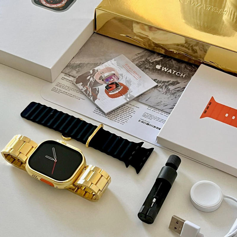 Smartwatch Ultra 24k Gold Primeira linha com pulseira Dourada +1 de Brinde